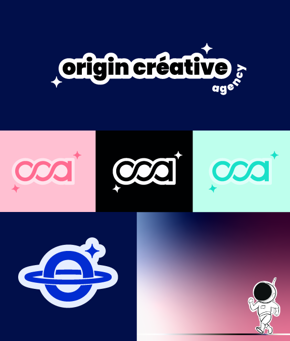 Identité de marque de Origin creative agency composée des logos et éléments graphiques